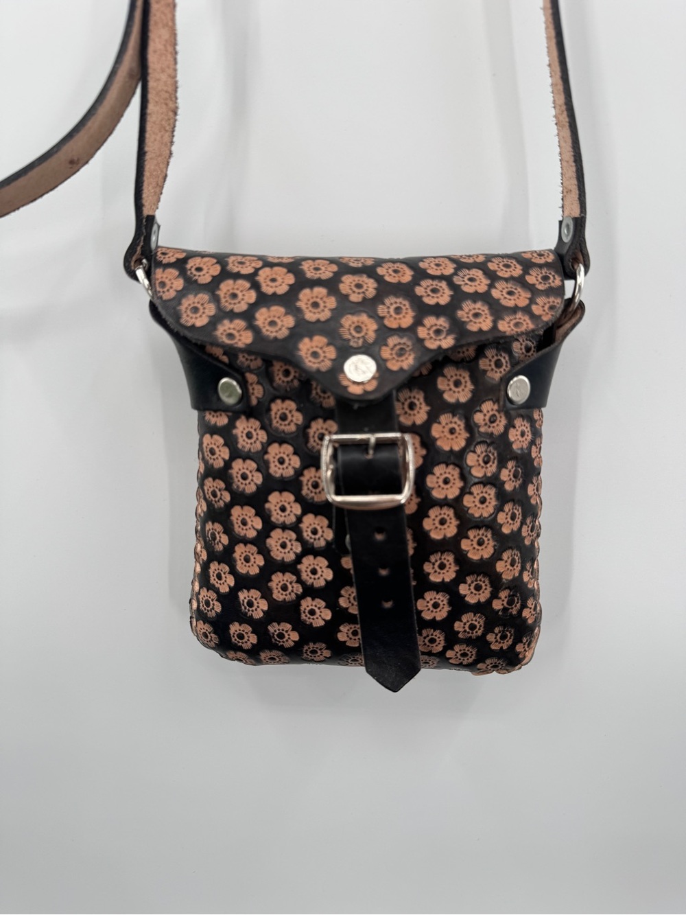 Handcrafted Floral Tooled Leather Crossbody Bag Western Boho Artisan Shoulder